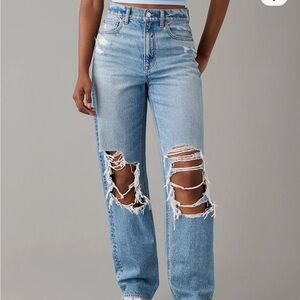 American Eagle Outfitters Light Blue Ripped Straight Leg Jeans